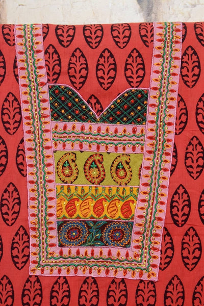 Green Bagh Block Print Embroidered Kurti Fabric