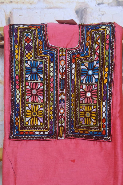 Pink Maheshwari Silk Kutch Old Work Kurti Fabric