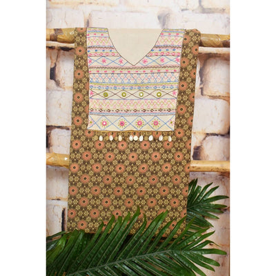 Brown Ajrakh Lambani Hand Embroidered  Kurti