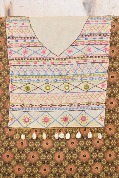 Brown Ajrakh Lambani Hand Embroidered  Kurti