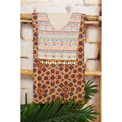 Cream Ajrakh Lambani Hand Embroidered  Kurti