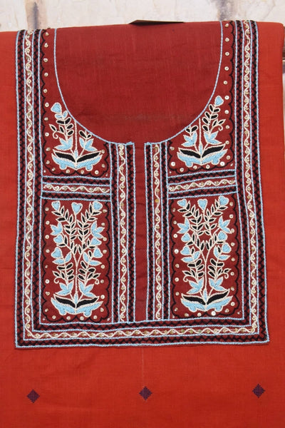 Orange Hand Embroidered Cotton Kurti