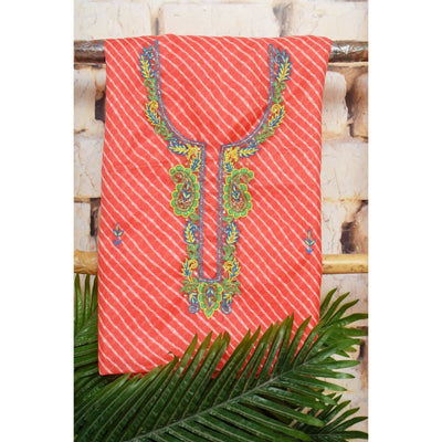 Carrot Red Leheriya Hand Embroidered Kota Kurti