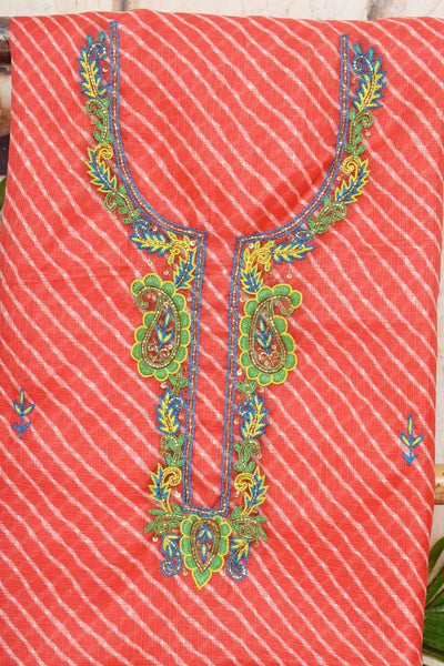 Carrot Red Leheriya Hand Embroidered Kota Kurti