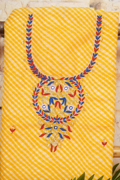 Yellow Leheriya Hand Embroidered Kota Kurti