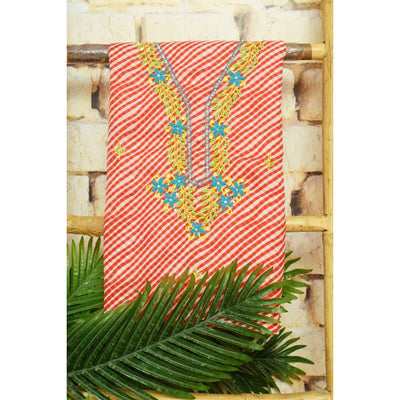 Red Leheriya Hand Embroidered Kota Kurti