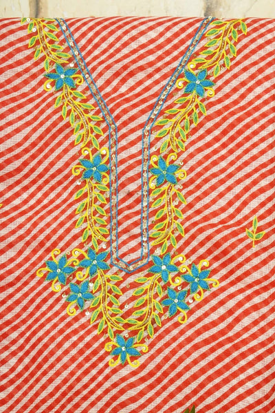 Red Leheriya Hand Embroidered Kota Kurti