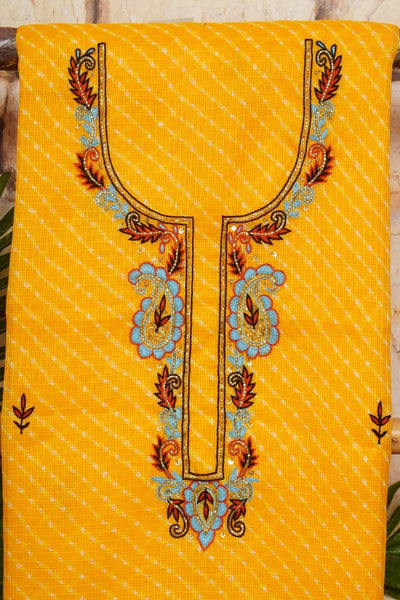 Yellow Leheriya Hand Embroidered Kota Kurti