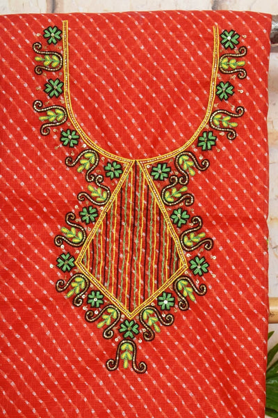 Red Leheriya Hand Embroidered Kota Kurti
