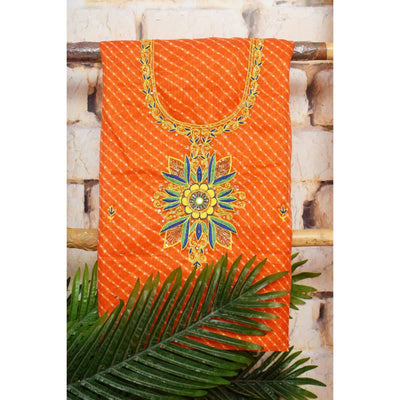 Orange Leheriya Hand Embroidered Kota Kurti