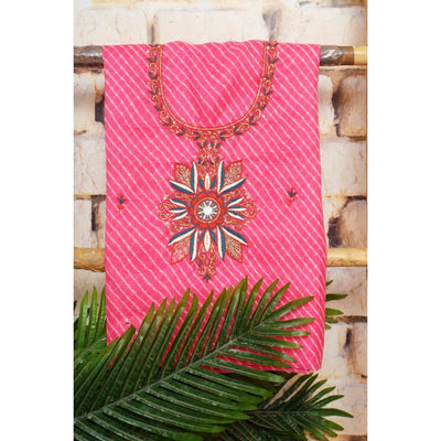 Pink Leheriya Hand Embroidered Kota Kurti