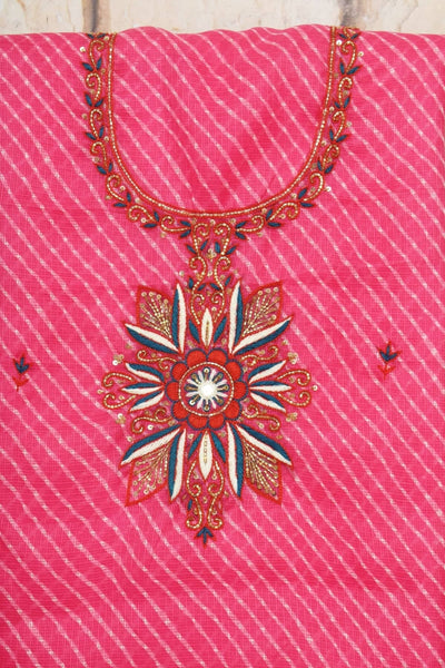 Pink Leheriya Hand Embroidered Kota Kurti
