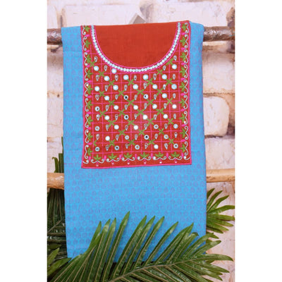 Blue Hand Embroidered Cotton Kurti