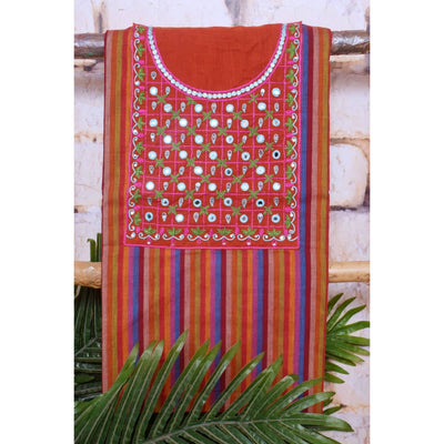 Red Hand Embroidered Cotton Kurti