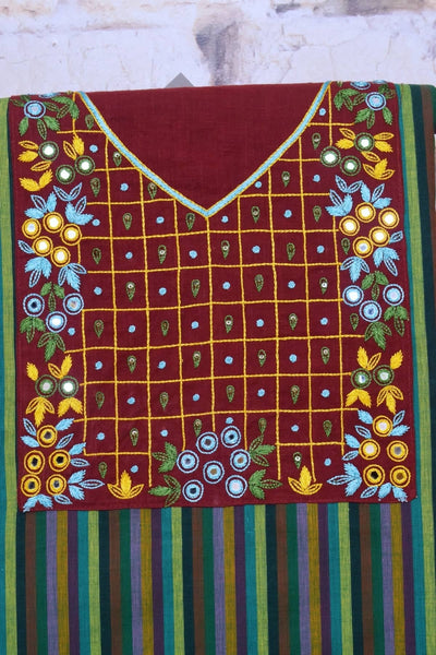 Green Hand Embroidered Cotton Kurti