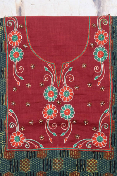 Green Ajrakh Block Print Hand Embroidered Kurti