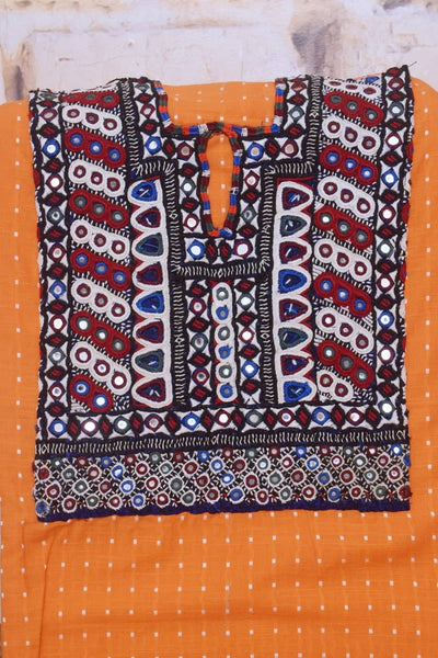 Orange Cotton Kutch Old Work Kurti Fabric