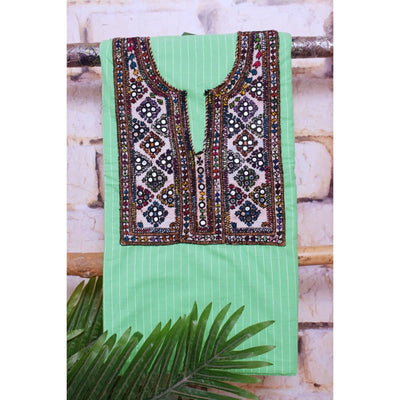 Green Cotton Kutch Old Work Kurti Fabric