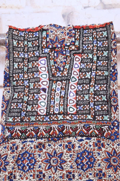 Cream Ajrakh Cotton Kutch Oldwork Kurti Fabric