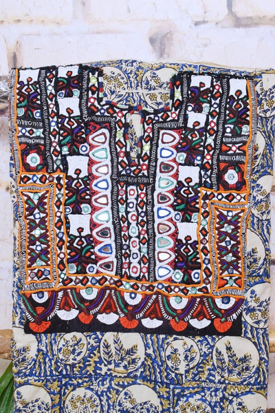 Cream Ajrakh Cotton Kutch Oldwork Kurti Fabric