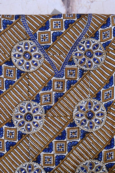 Cream Ajrakh Modal Silk Embroidered Kurti Fabric