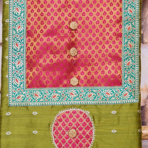 Green Cotton Silk Brocade Patchwork Kurti