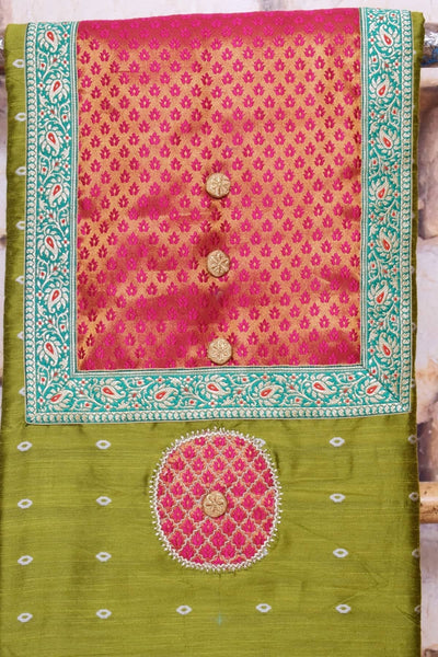 Green Cotton Silk Brocade Patchwork Kurti