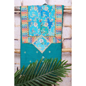 Blue Cotton Silk Brocade Patchwork Kurti