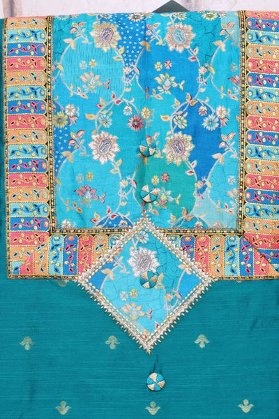 Blue Cotton Silk Brocade Patchwork Kurti
