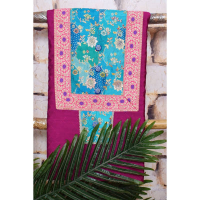 Purple Cotton Silk Brocade Patchwork Kurti