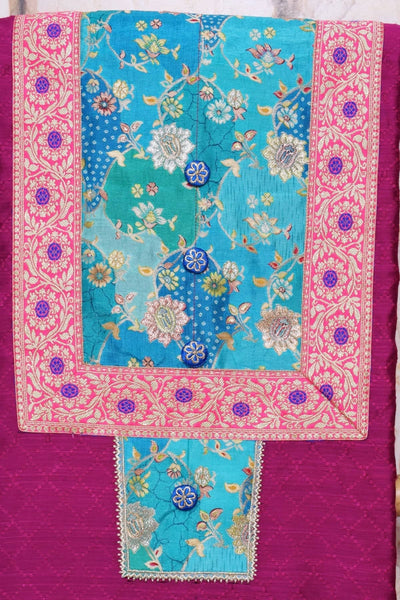 Purple Cotton Silk Brocade Patchwork Kurti