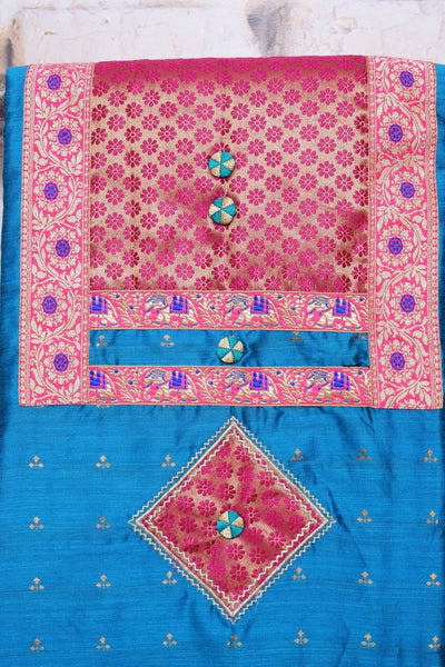 Blue Cotton Silk Brocade Patchwork Kurti