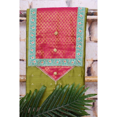 Green Cotton Silk Brocade Patchwork Kurti