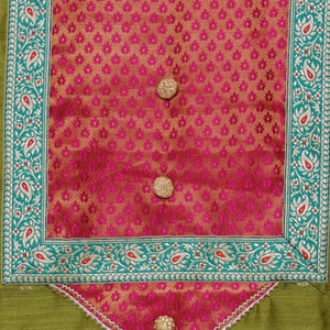 Green Cotton Silk Brocade Patchwork Kurti