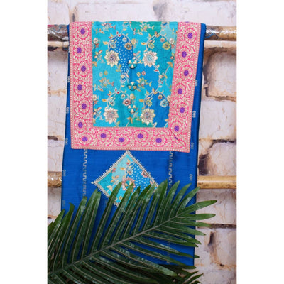 Blue Cotton Silk Brocade Patchwork Kurti