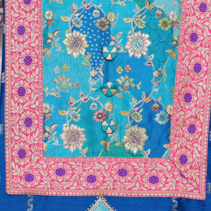 Blue Cotton Silk Brocade Patchwork Kurti