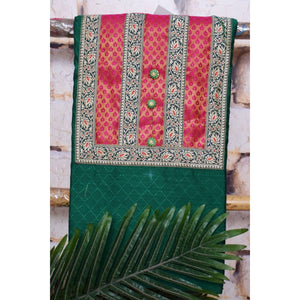 Green Cotton Silk Brocade Patchwork Kurti