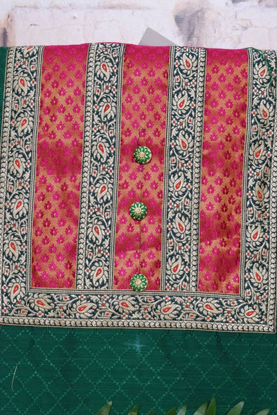 Green Cotton Silk Brocade Patchwork Kurti