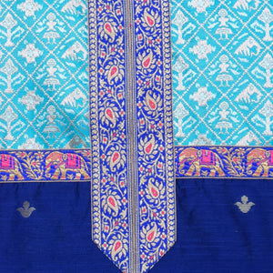 Blue Cotton Silk Brocade Patchwork Kurti