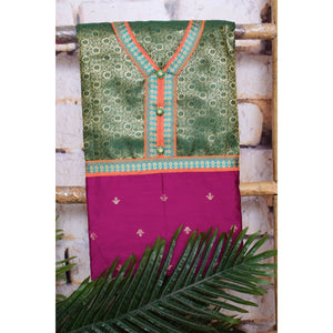 Purple Cotton Silk Brocade Patchwork Kurti