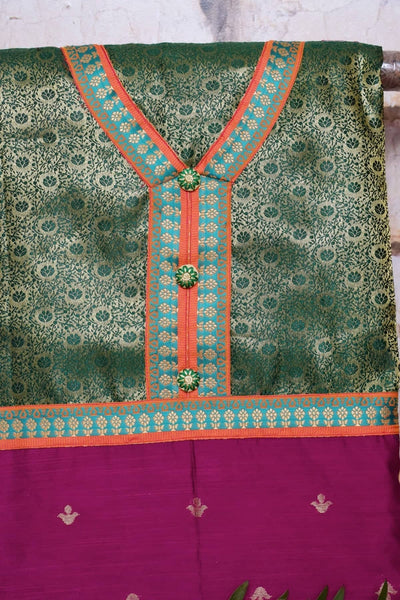 Purple Cotton Silk Brocade Patchwork Kurti