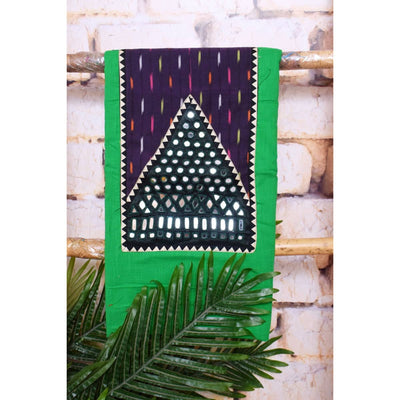 Green Ikat Patch Mirror Work Cotton Kurti