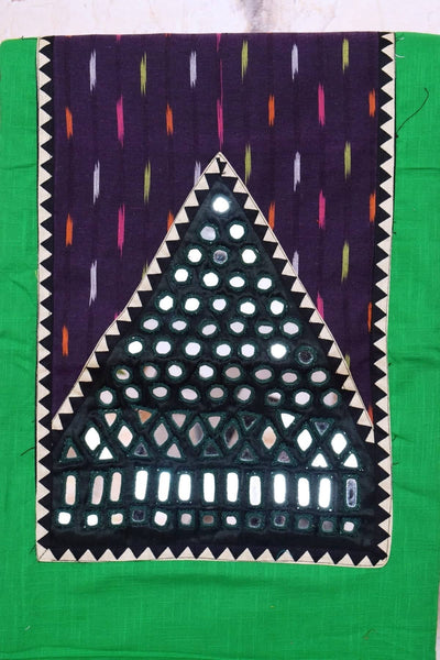 Green Ikat Patch Mirror Work Cotton Kurti