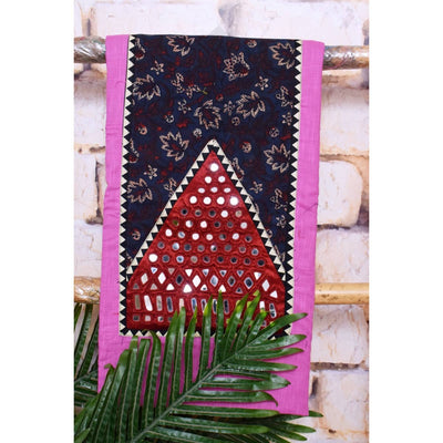 Pink Ajrakh Patch Mirror Work Cotton Kurti