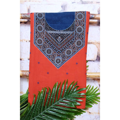 Red Cotton Ajrakh Patchwork Kurti Fabric