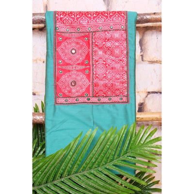 Sea Green Cotton Silk Mashru Patchwork Kurti