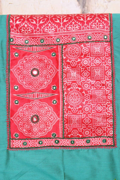 Sea Green Cotton Silk Mashru Patchwork Kurti