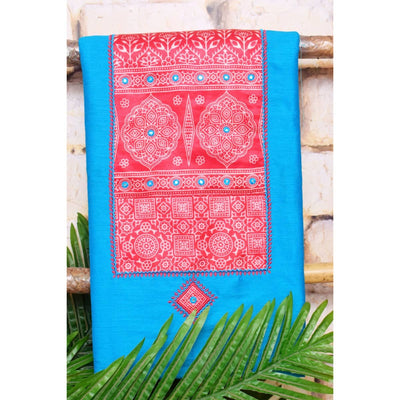 Blue Cotton Silk Mashru Patchwork Kurti