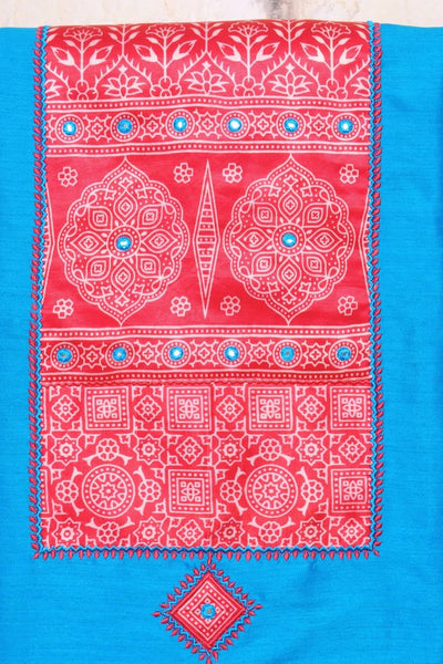 Blue Cotton Silk Mashru Patchwork Kurti