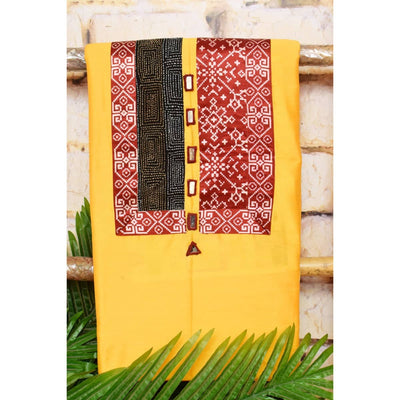 Yellow Cotton Silk Mashru Patchwork Kurti